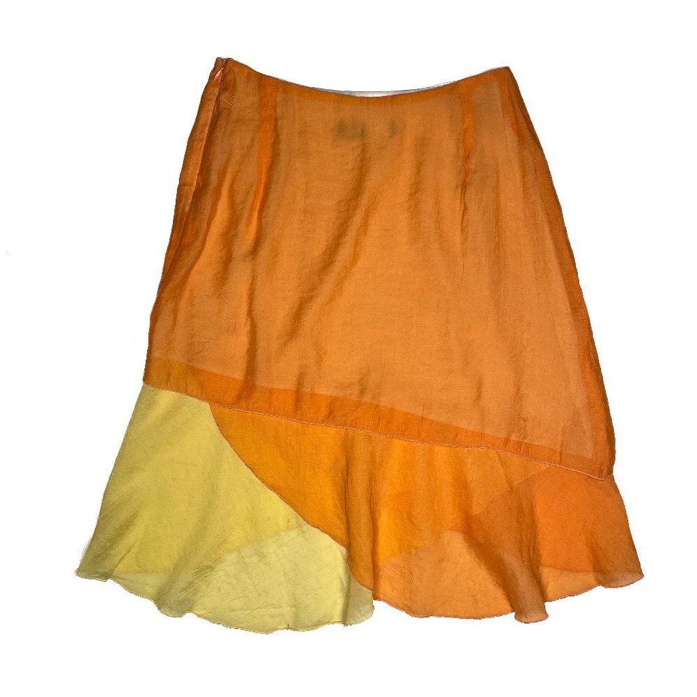 🌼 Y2K Tiered Orange Yellow Midi Slip Skirt